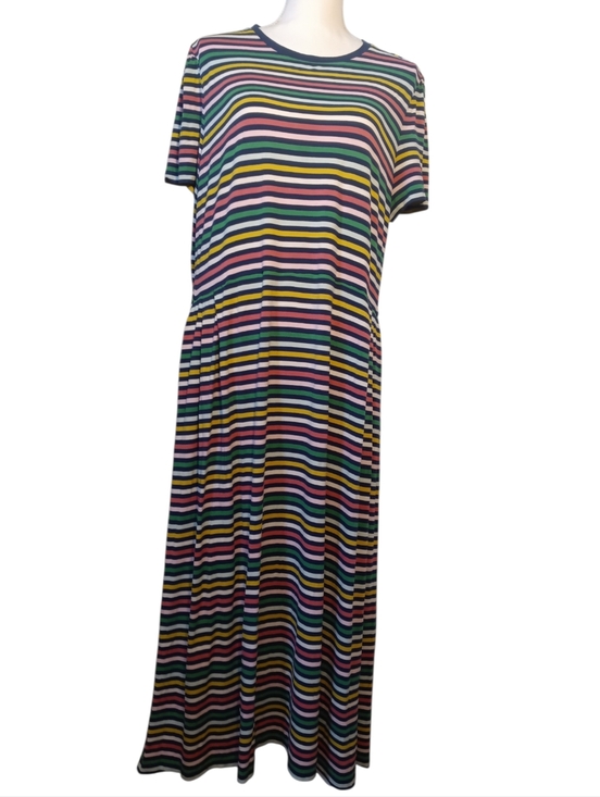 Boden Lucinda Jersey Rainbow Colored Striped Short Sleeve Midi Dress 20 22Reg - Picture 3 of 11
